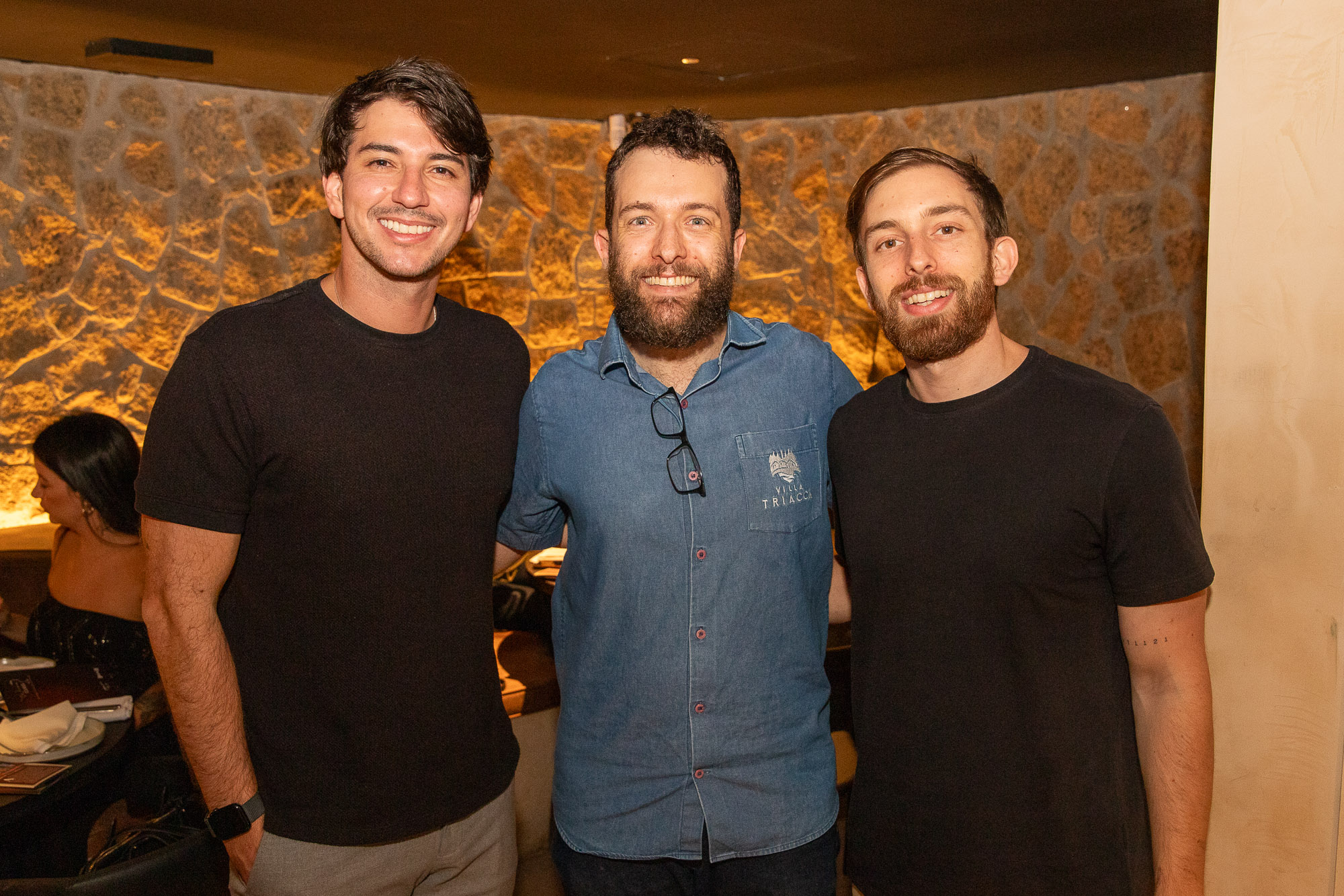 O sócio fundador do The Brunch Arthur Junior, o sommelier da Villa Triacca Francisco Cenci e o sócio-proprietário do Palomina Mauro Grattapaglia